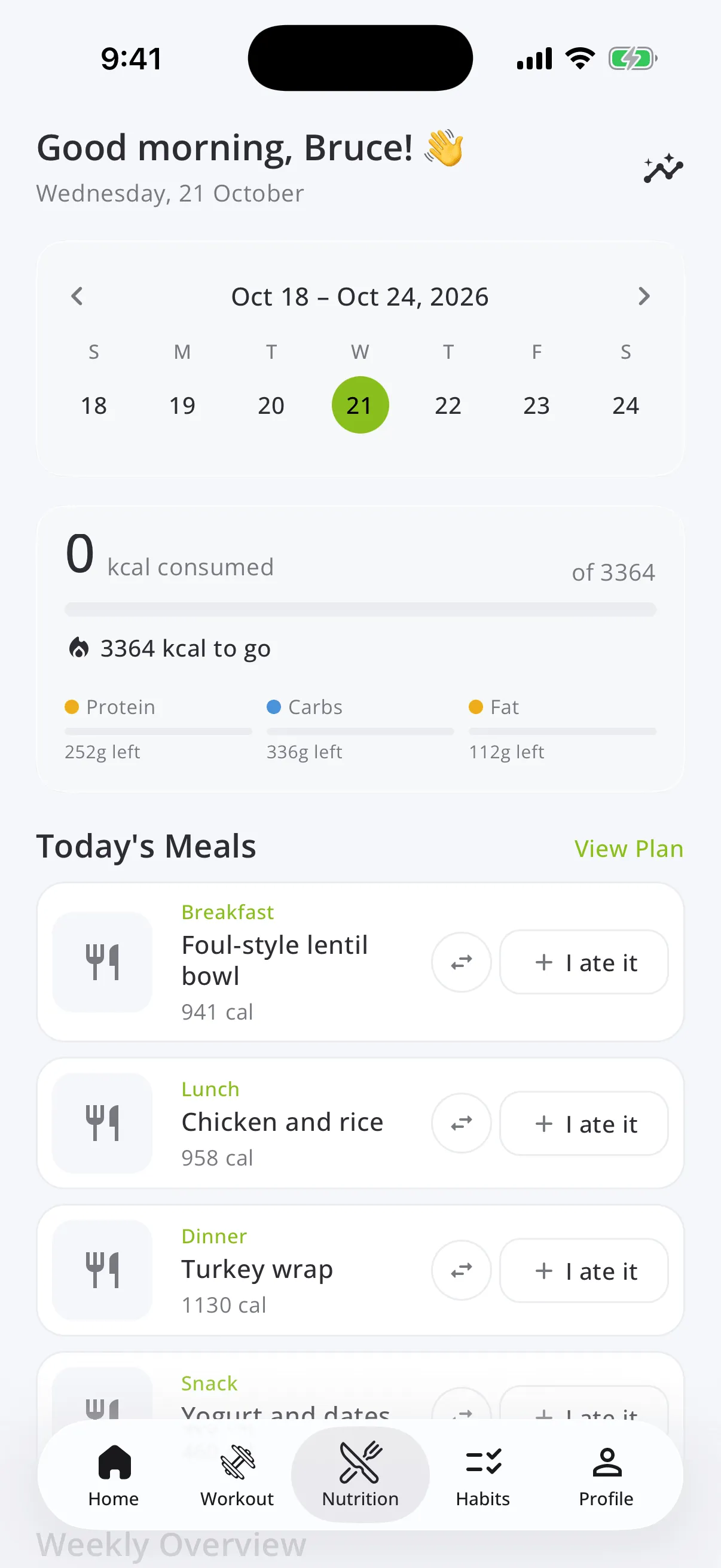 ELSE app: today’s meal plan
